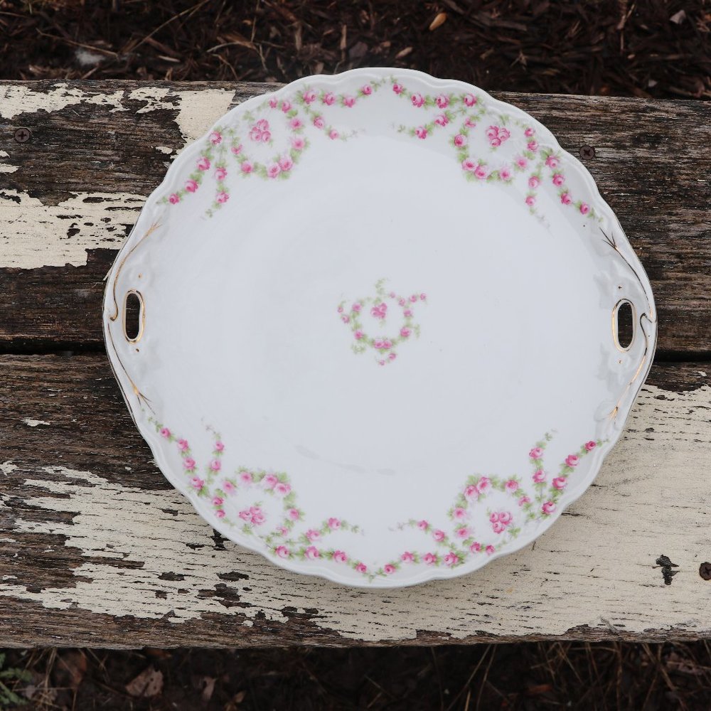 Vintage KPM Roses Plate Handled Embossed Floral